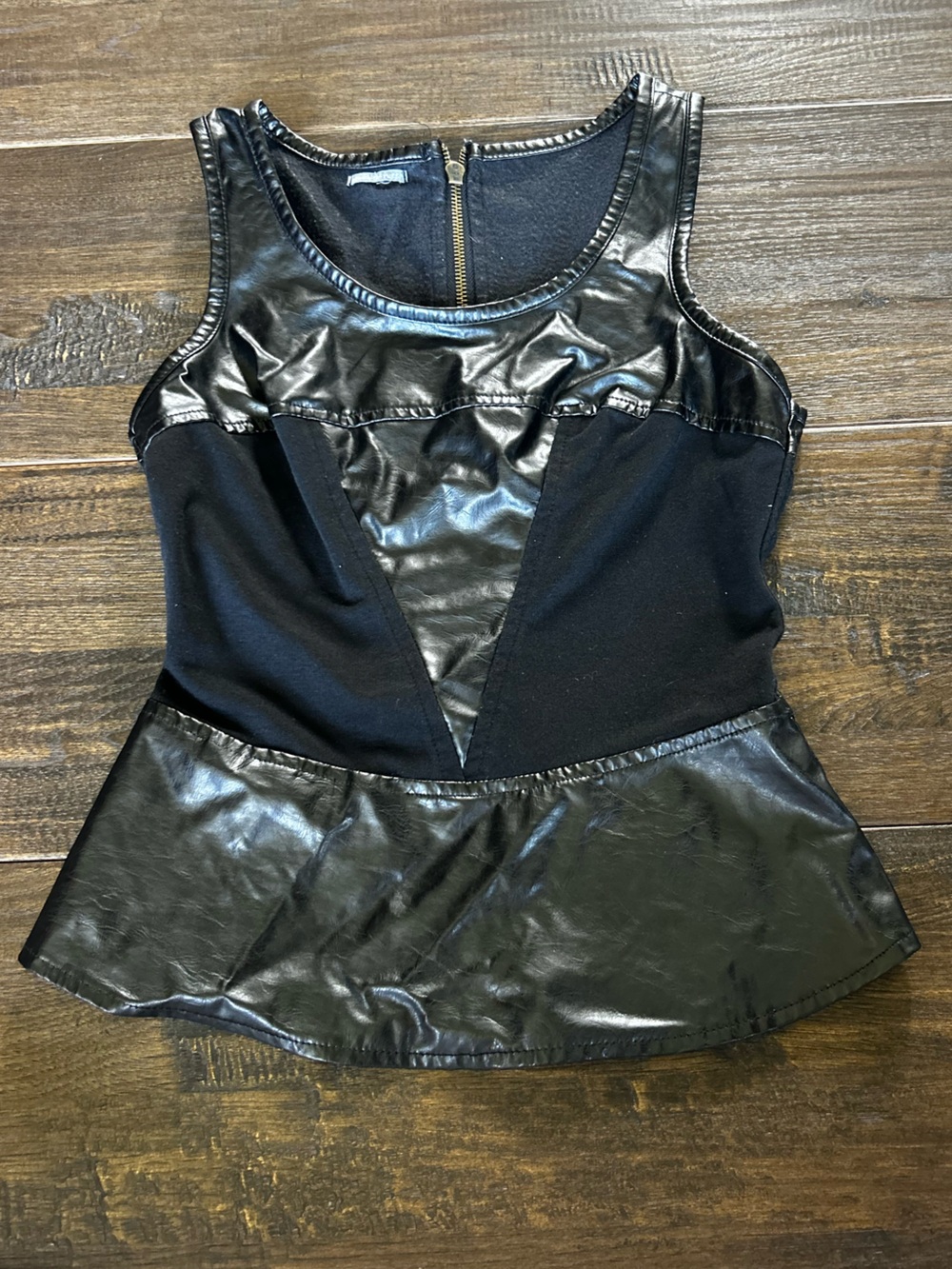 Charlotte Russe Black Faux Leather Peplum Tank Top